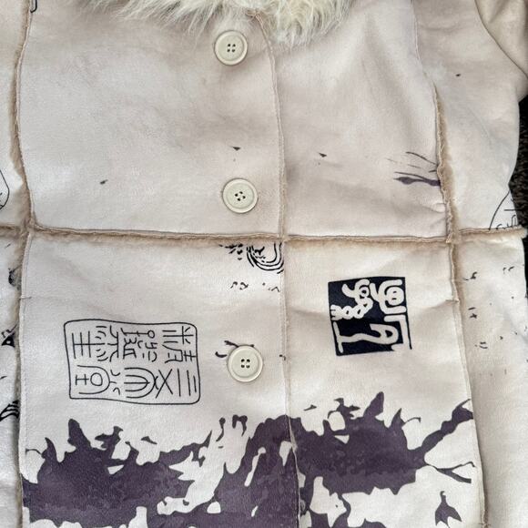 Daniel Benjamin Faux Fur Sherpa-Lined Printed Coat M - Picture 3 of 7